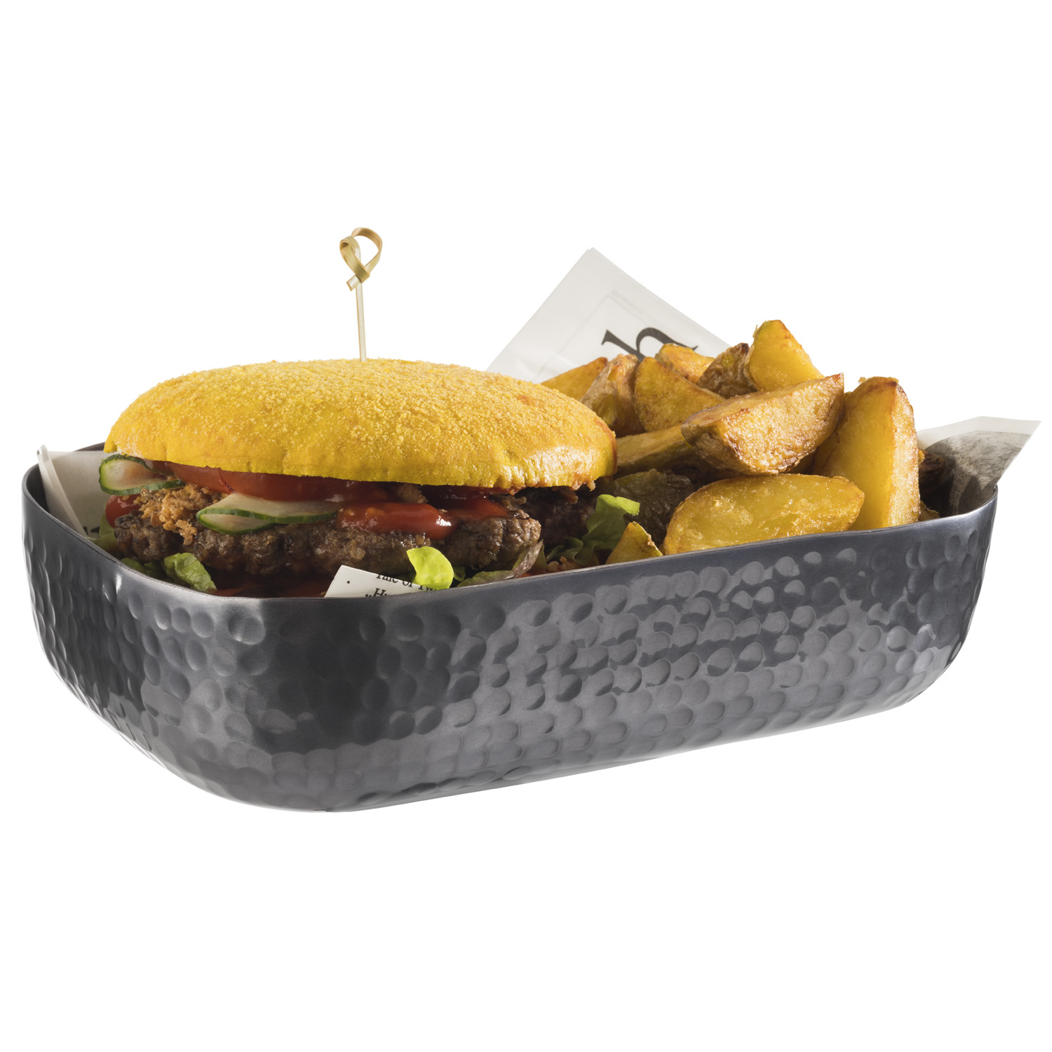 Bowl -CRAFT- 23 x 15,5 cm, h: 6 cm aluminium, gunmetal look hammered surface