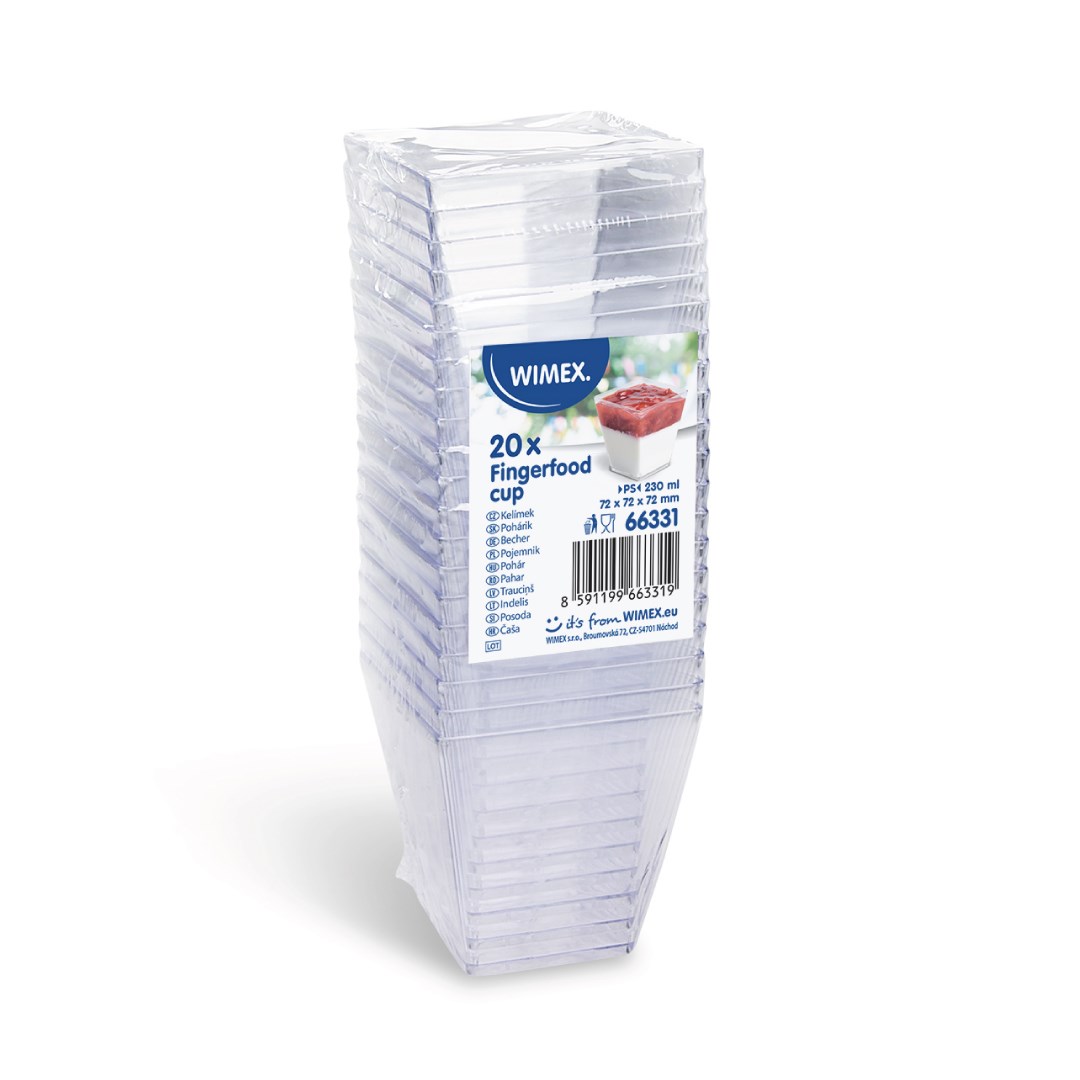 Fingerfood kelímek hranatý, čirý 230ml 20ks (PS)