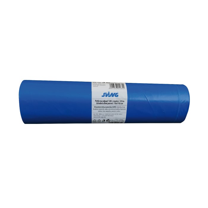 Pytle na odpad 120 l modré, středně silné / 70 x 110 cm / HDPE 30 my, 25 ks