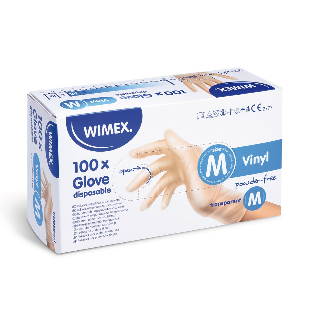Vinylové rukavice velikost M, 100 ks bílé, nepudrované