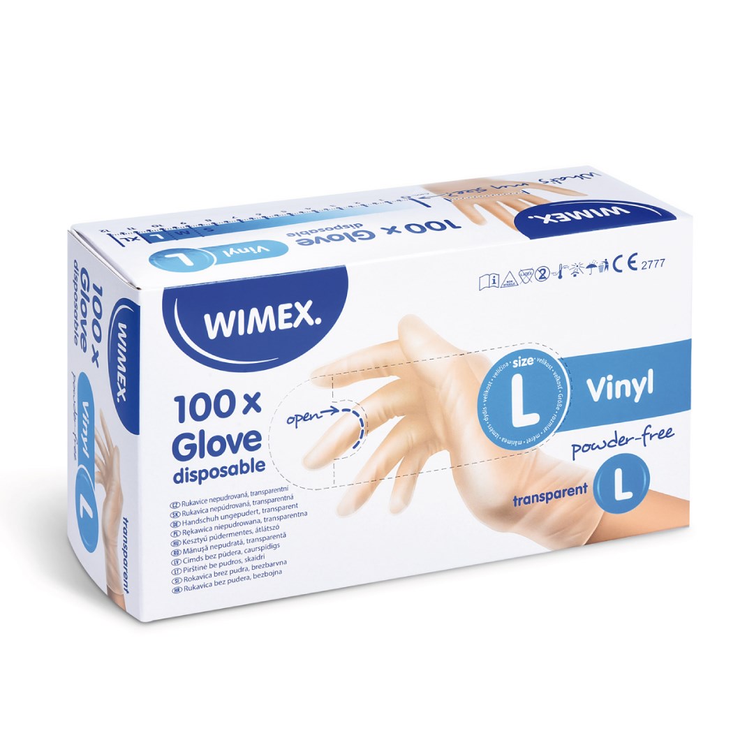 Vinylové rukavice velikost L, bílé, nepudrované - 100 ks