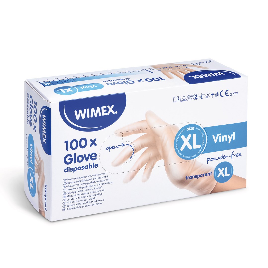 rukavice velikost XL 100 ks vinylové bílé nepudrované