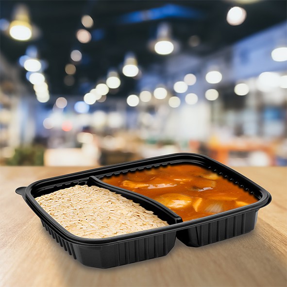 menu mísa do mikrovl. trouby 1100ml, 25x18,5x4cm, 50ks, čená 2-dílná (PP)