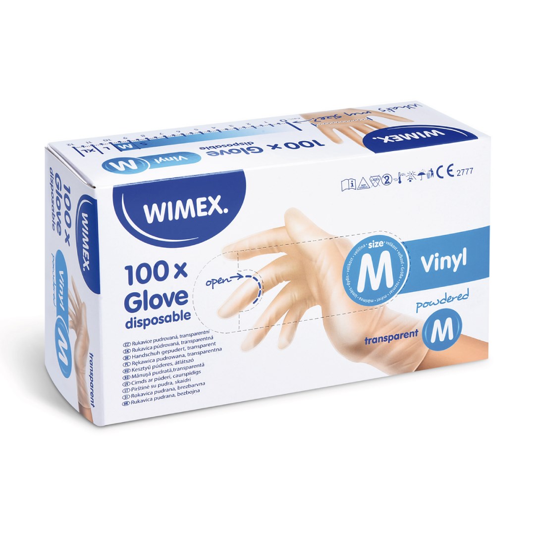 Vinilové rukavice velikost M, 100 ks, bílé, pudrované