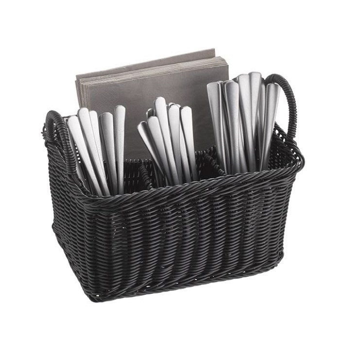 Economic cutlery tray square 26x18 dark polyrattan